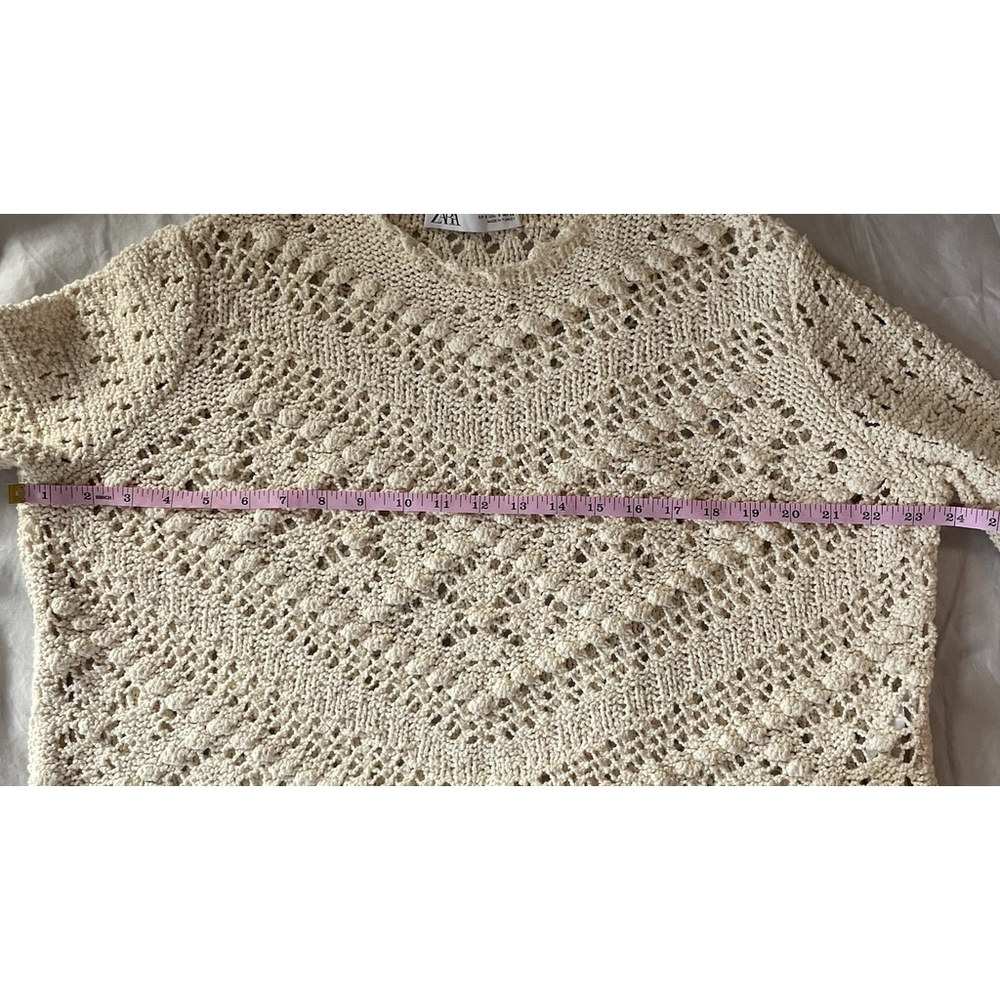 Zara Textured Knit Sweater Cream Small - Picture 8 of 9